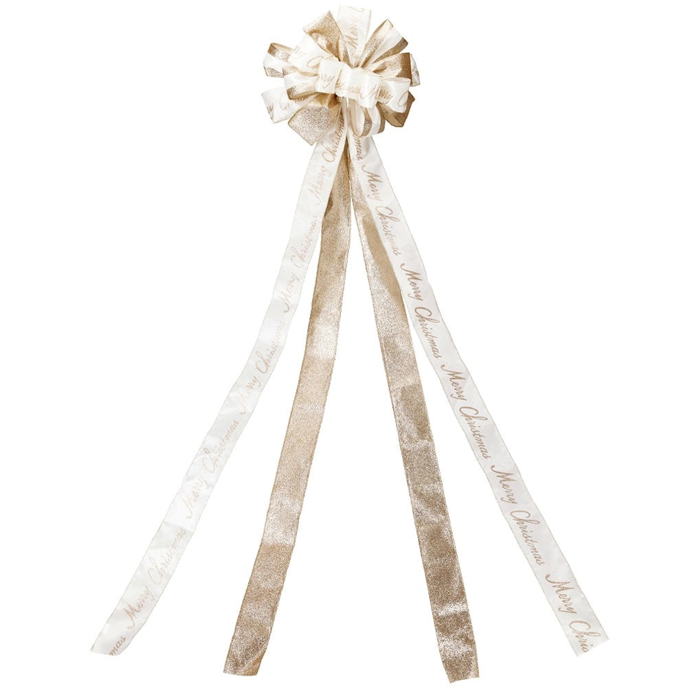 Christmas Tree Topper Bow, Cream Gold, 130x33 cm