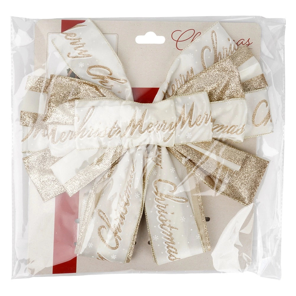 Christmas Tree Topper Bow, Cream Gold, 130x33 cm