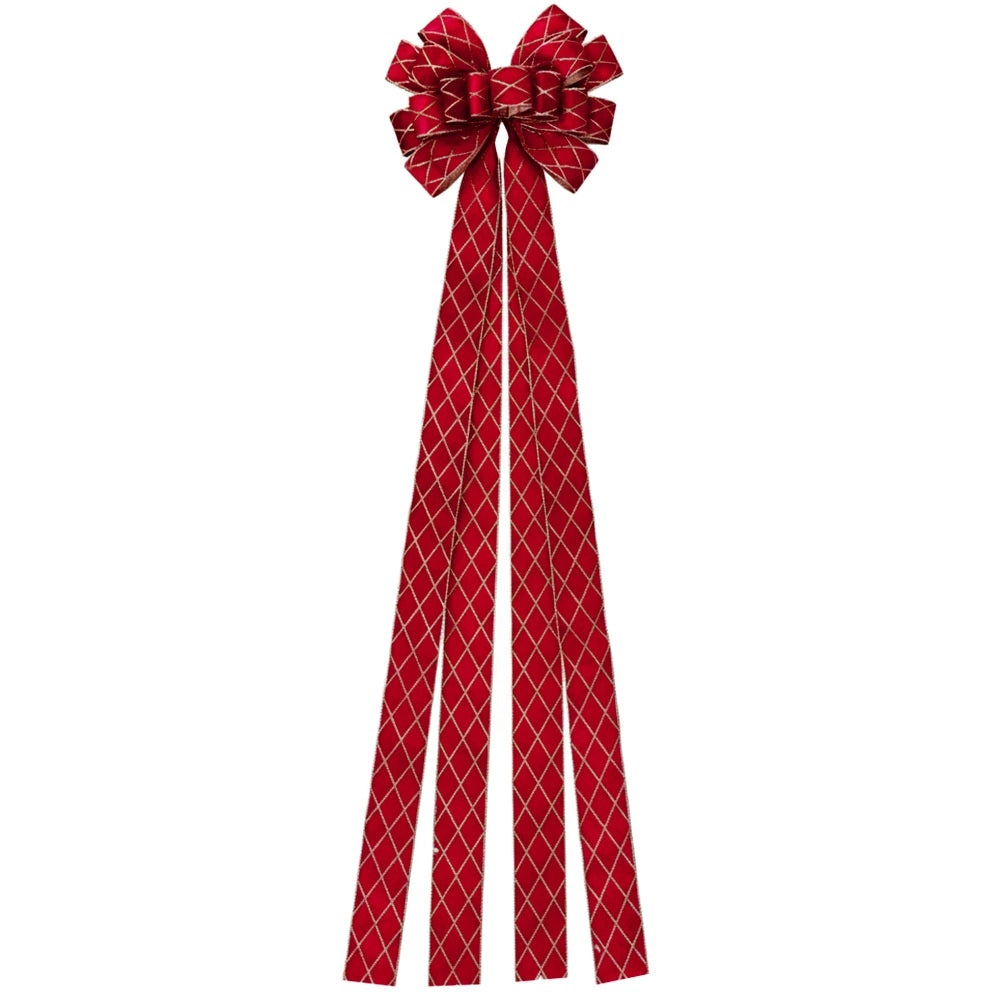 Christmas Tree Topper Bow, Red Glitter, 130x33 cm