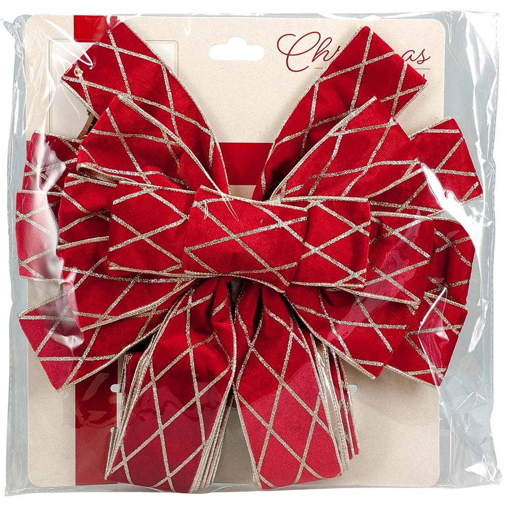 Christmas Tree Topper Bow, Red Glitter, 130x33 cm