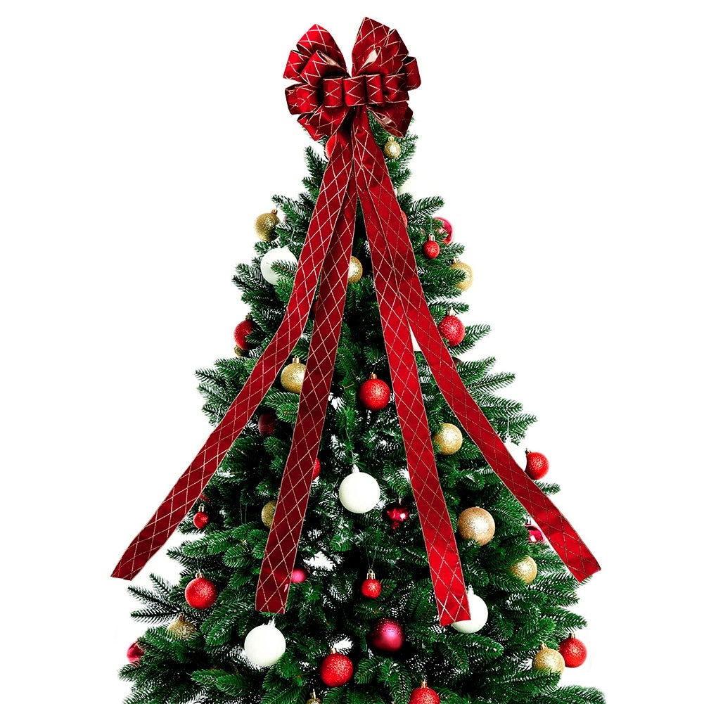Christmas Tree Topper Bow, Red Glitter, 130x33 cm