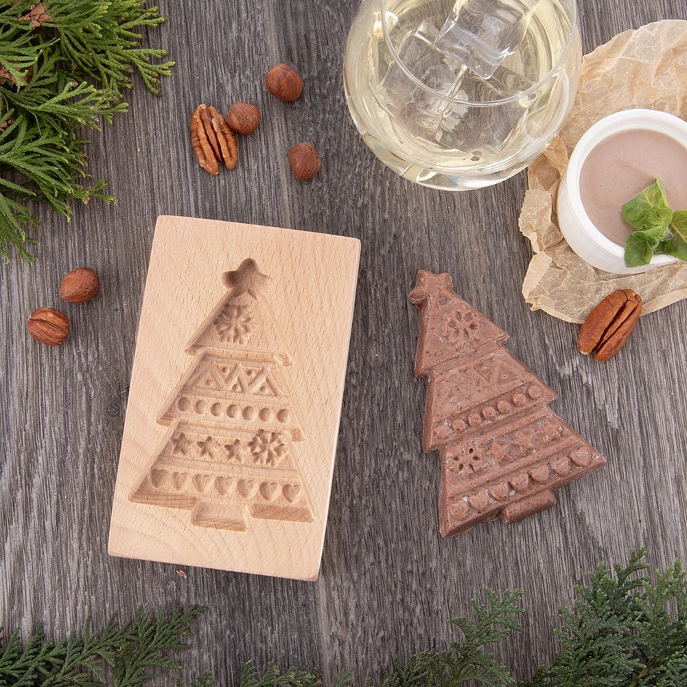 Christmas Tree Wooden Cookie Mold, 13x8 cm