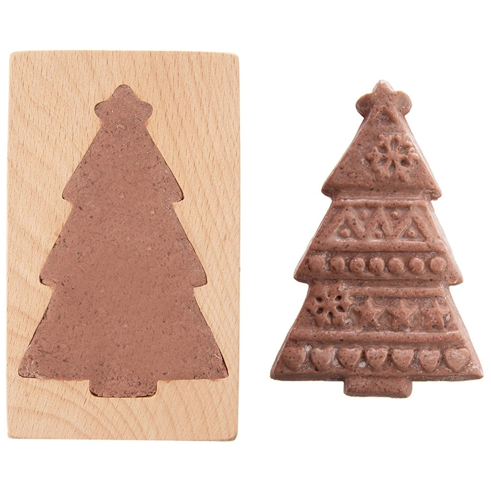 Christmas Tree Wooden Cookie Mold, 13x8 cm