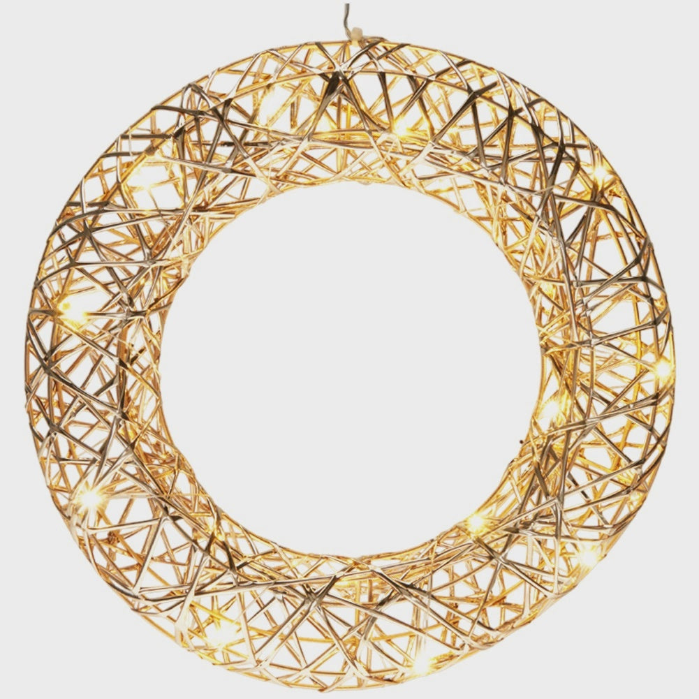 Christmas Wreath, 30 cm, Gold, 20 LED Lights, Battery Timer