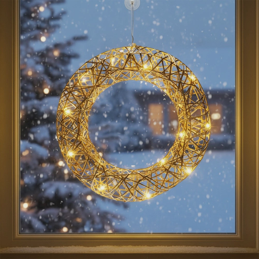 Christmas Wreath, 30 cm, Gold, 20 LED Lights, Battery Timer
