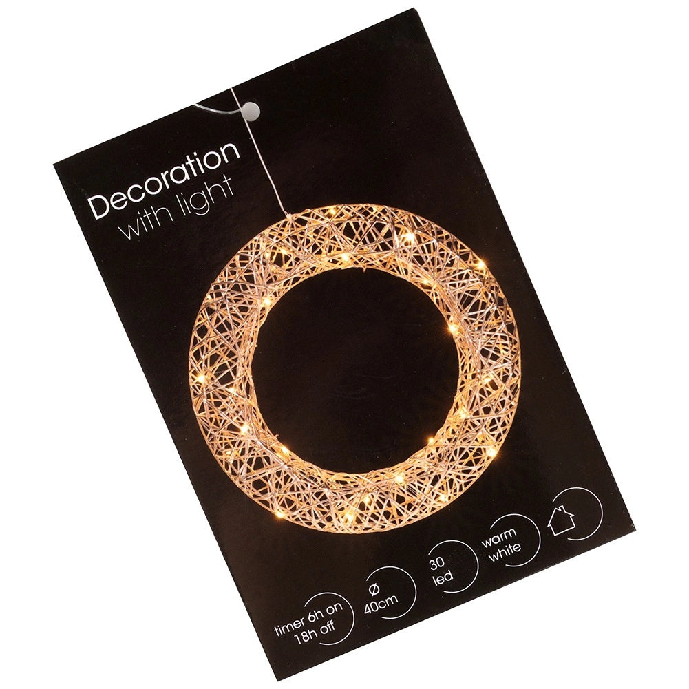 Christmas Wreath 40 cm, 30 LED Warm White Lights