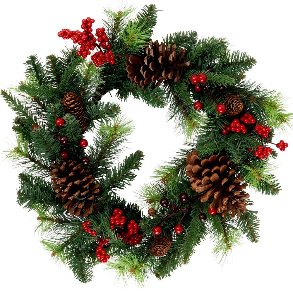 Christmas Wreath 45 cm – Pinecones, Holly, Red Berries