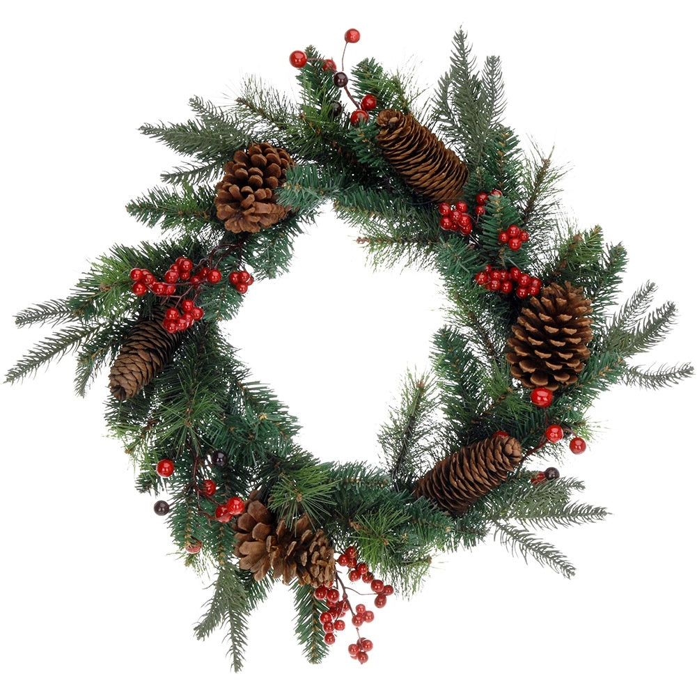Christmas Wreath 45 cm – Pinecones, Holly, Red Berries