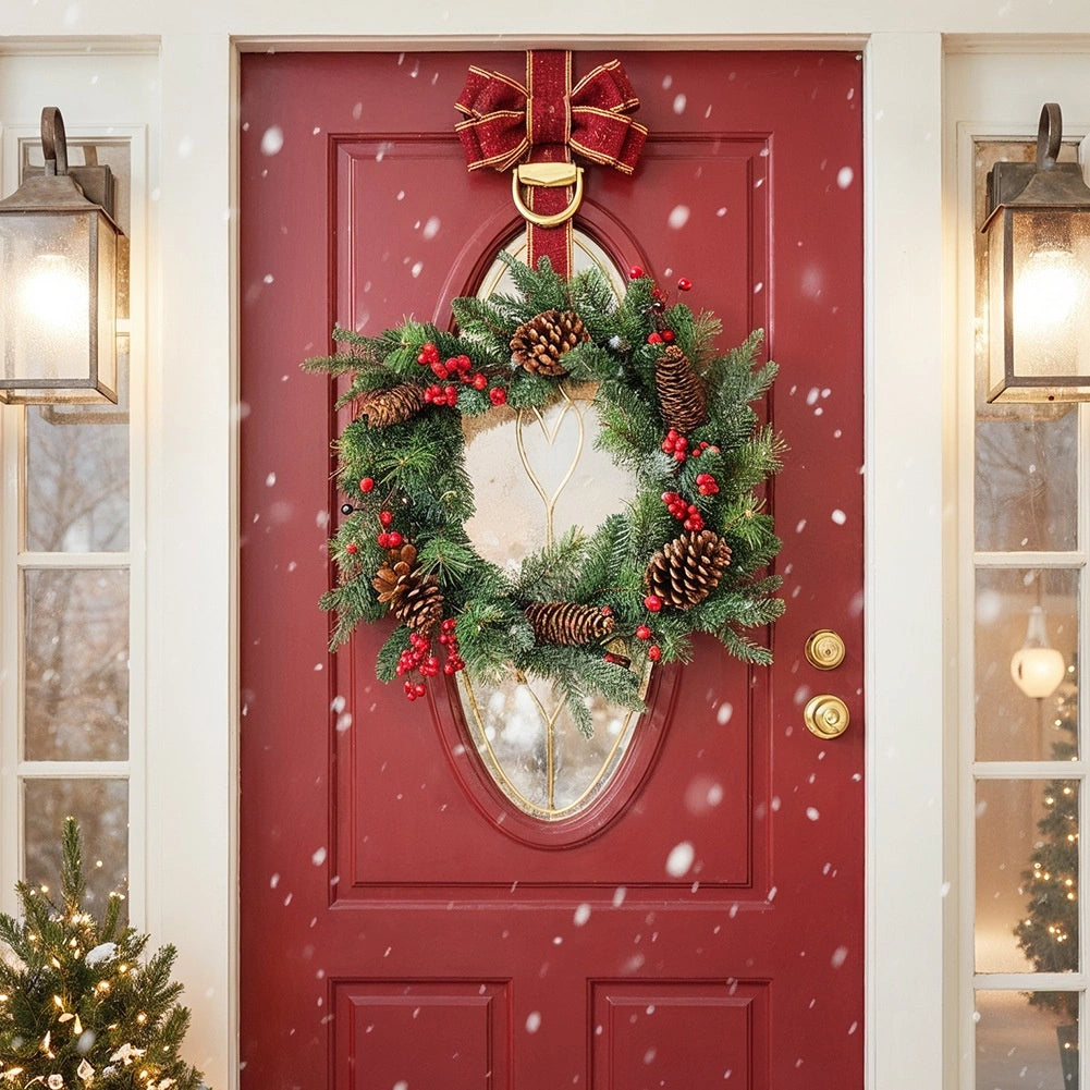 Christmas Wreath 45 cm – Pinecones, Holly, Red Berries