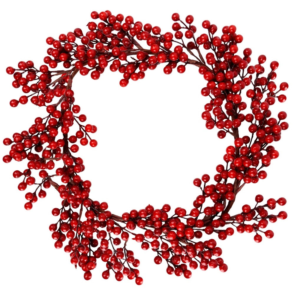 Christmas Wreath 50 cm, Red Holly Berries, Durable