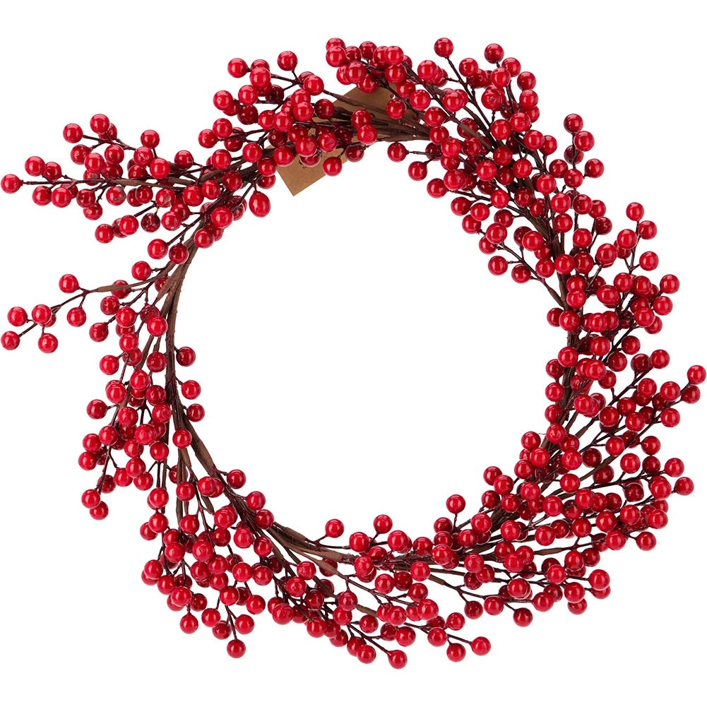 Christmas Wreath 50 cm, Red Holly Berries, Durable