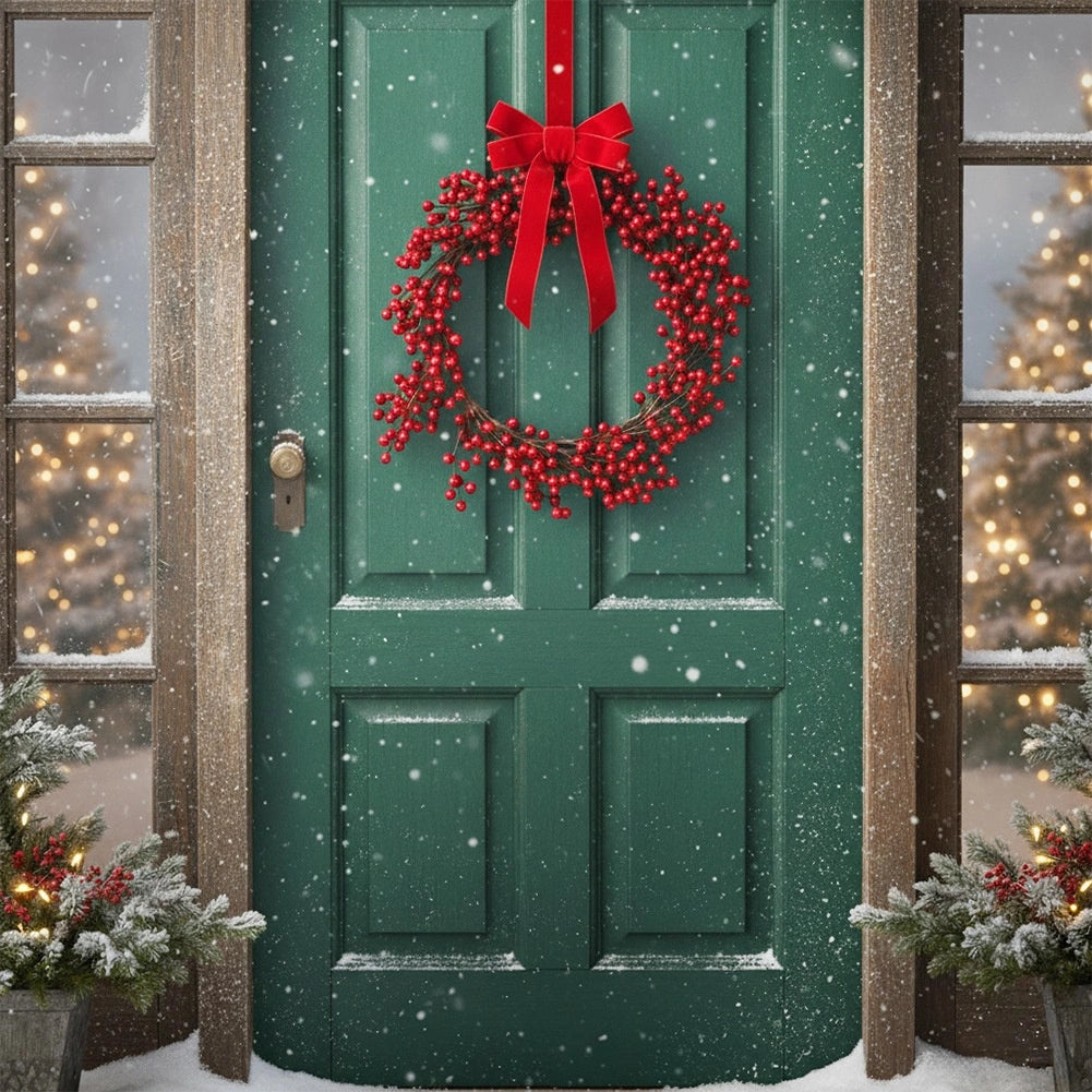 Christmas Wreath 50 cm, Red Holly Berries, Durable