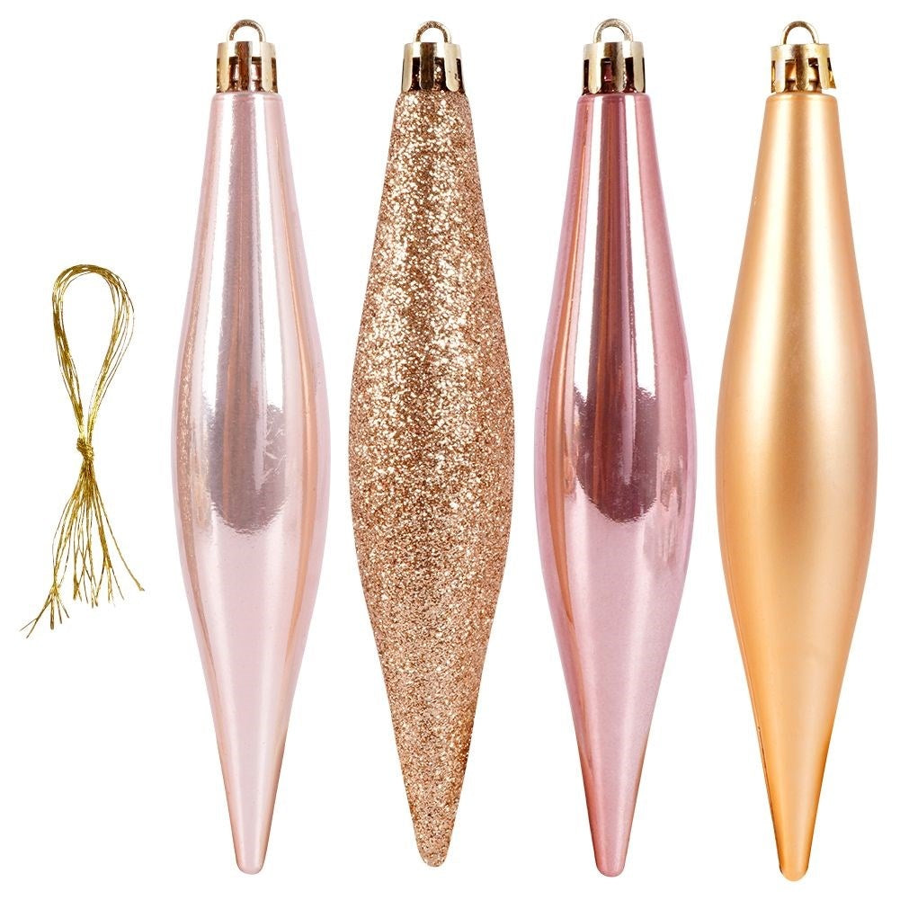 Christmas balls: 4 unbreakable icicles in gold and pink