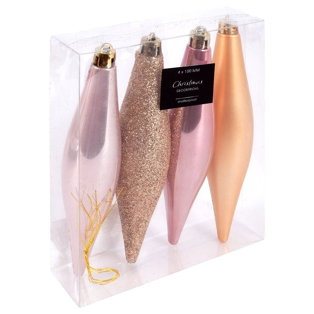 Christmas balls: 4 unbreakable icicles in gold and pink