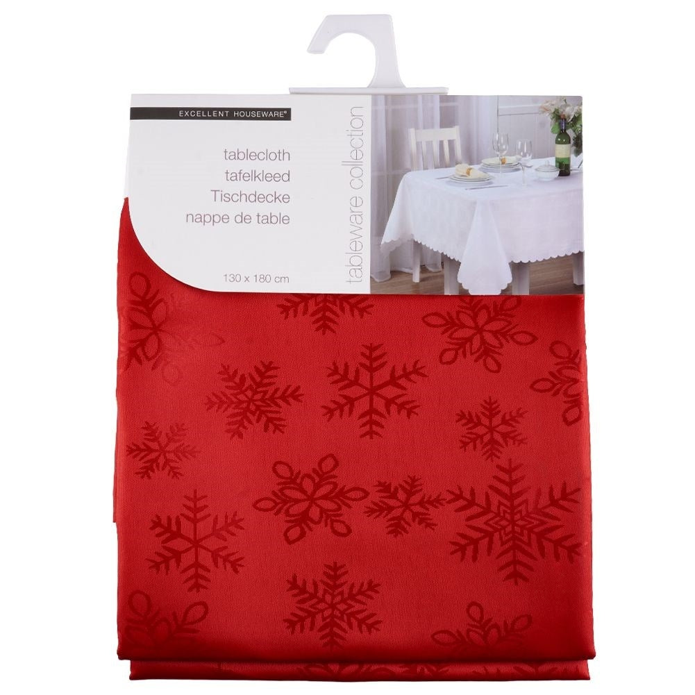Christmas cloth in red with snowflakes, 180x130 cm, rectangular