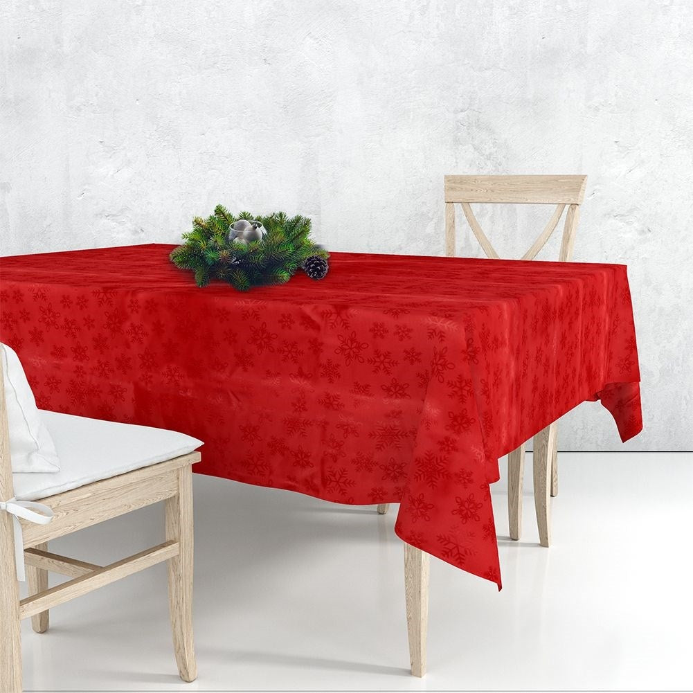 Christmas cloth in red with snowflakes, 180x130 cm, rectangular