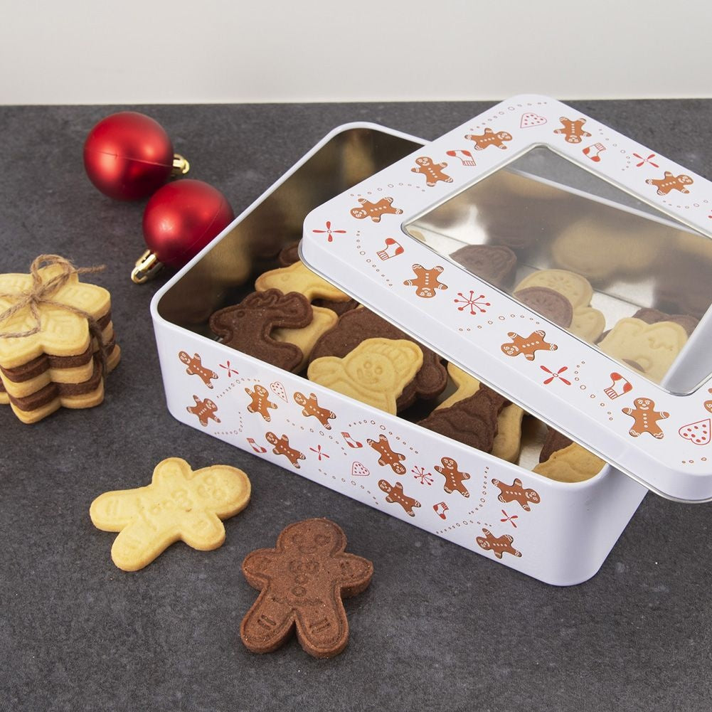 Christmas cookie jar with festive decoration and transparent lid