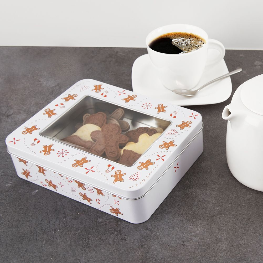 Christmas cookie jar with festive decoration and transparent lid