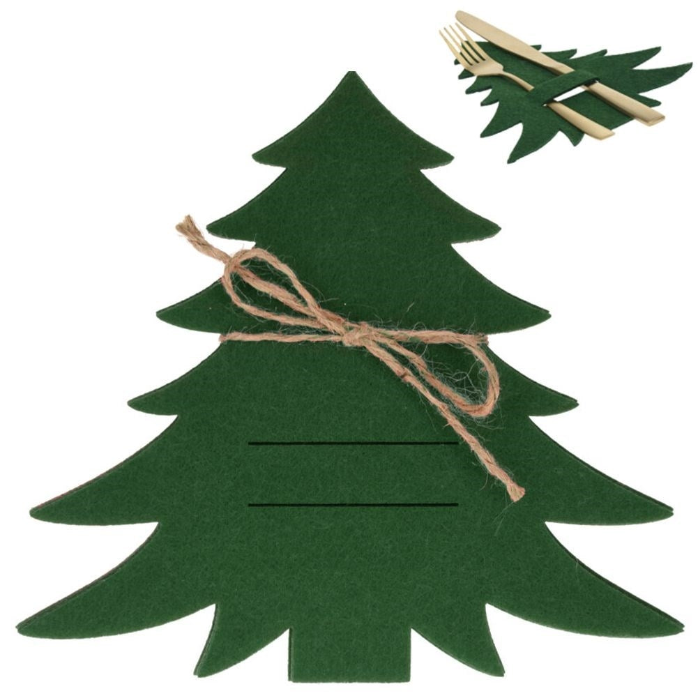 Christmas cutlery case in felt - Christmas tree, 4-pack, green
