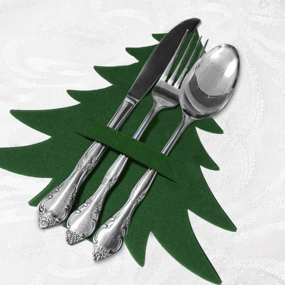 Christmas cutlery case in felt - Christmas tree, 4-pack, green