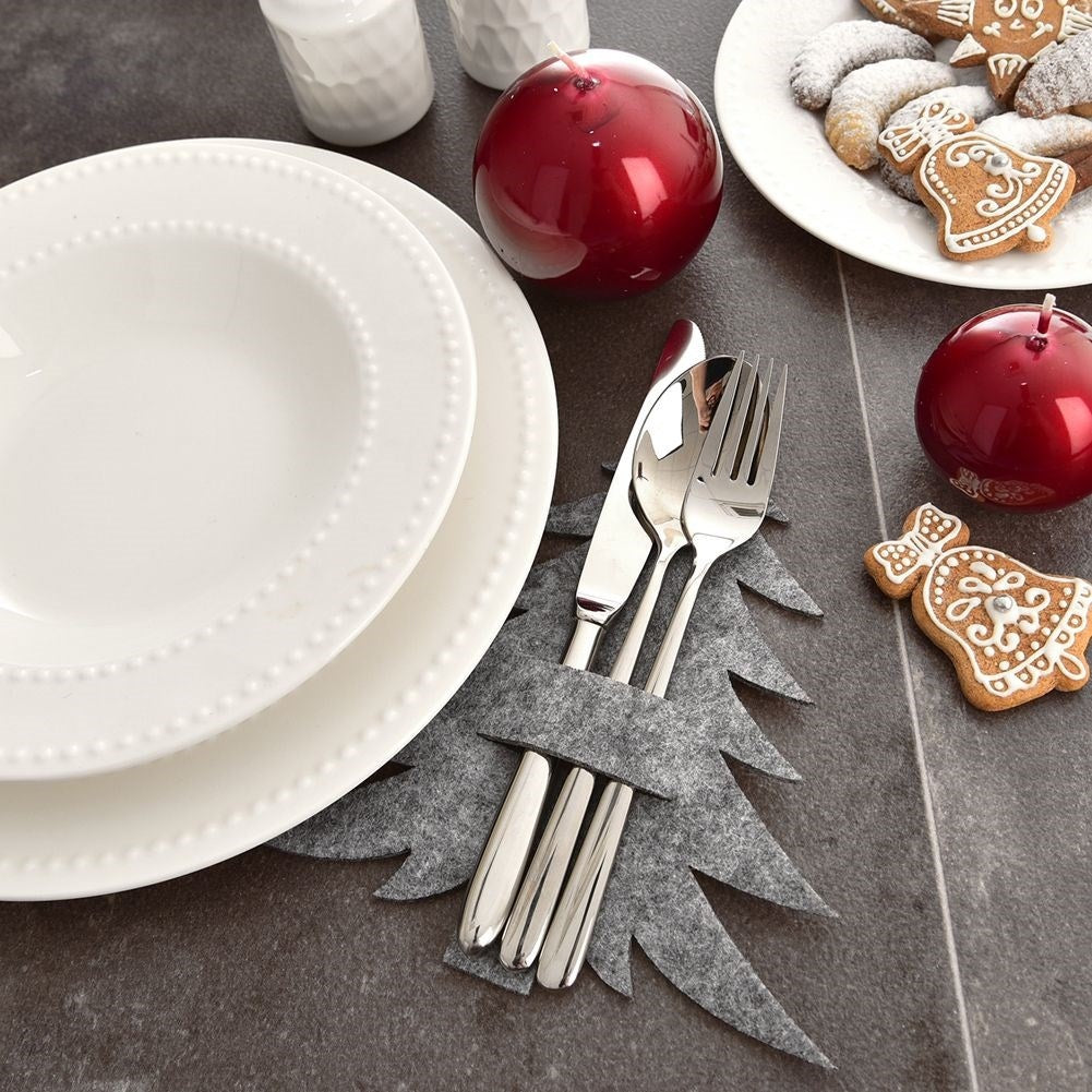 Christmas cutlery case in gray felt - elegant Christmas table setting
