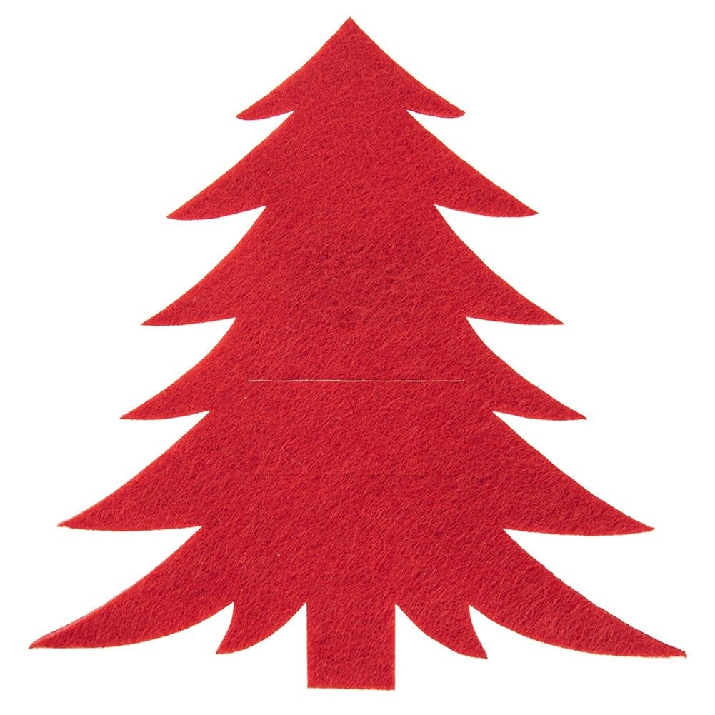 Christmas cutlery case in red felt - 2 Christmas tree-shaped sets