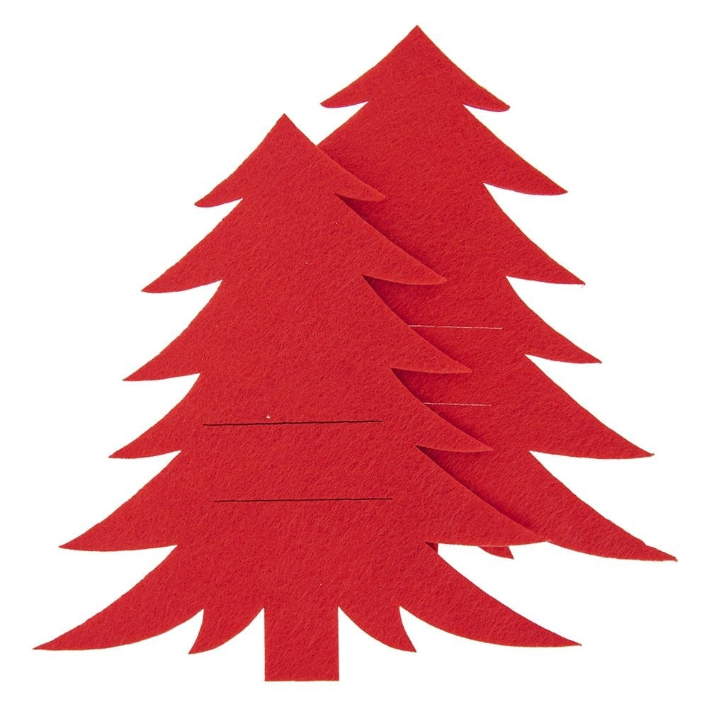 Christmas cutlery case in red felt - 2 Christmas tree-shaped sets