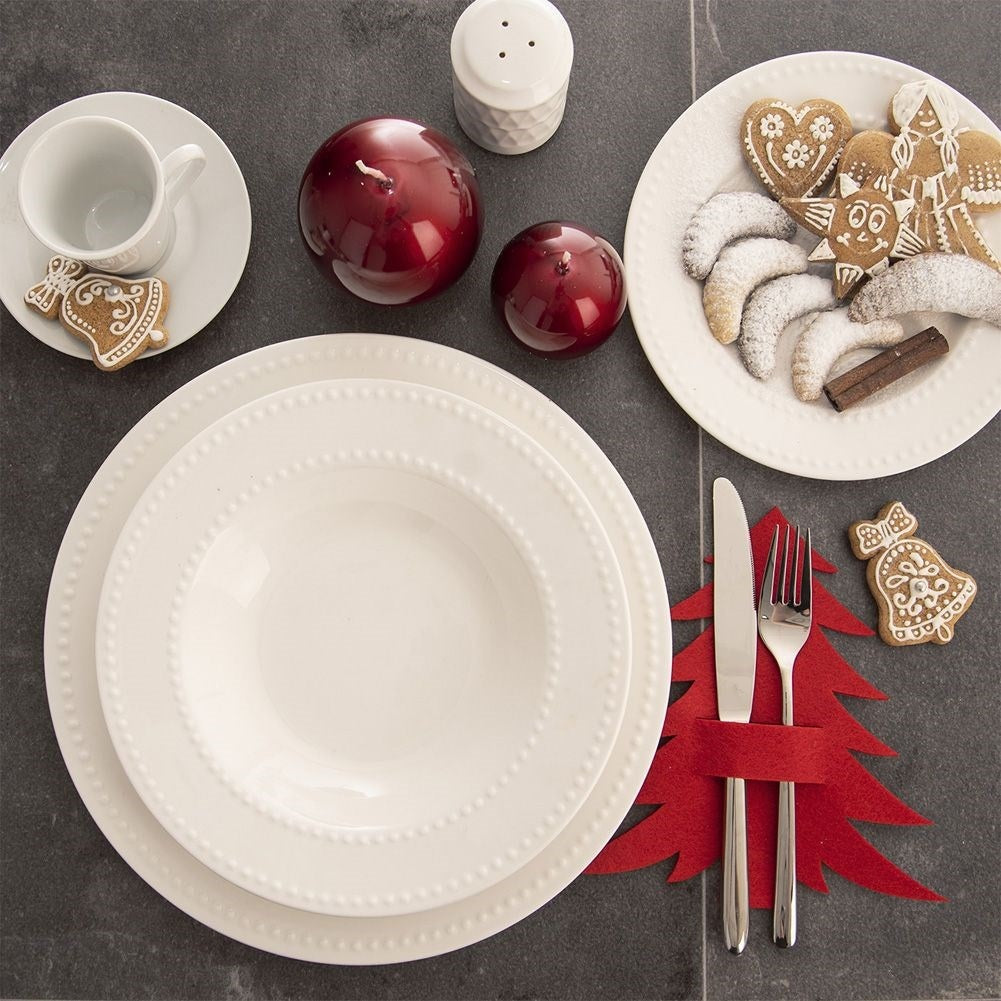 Christmas cutlery case in red felt - 2 Christmas tree-shaped sets