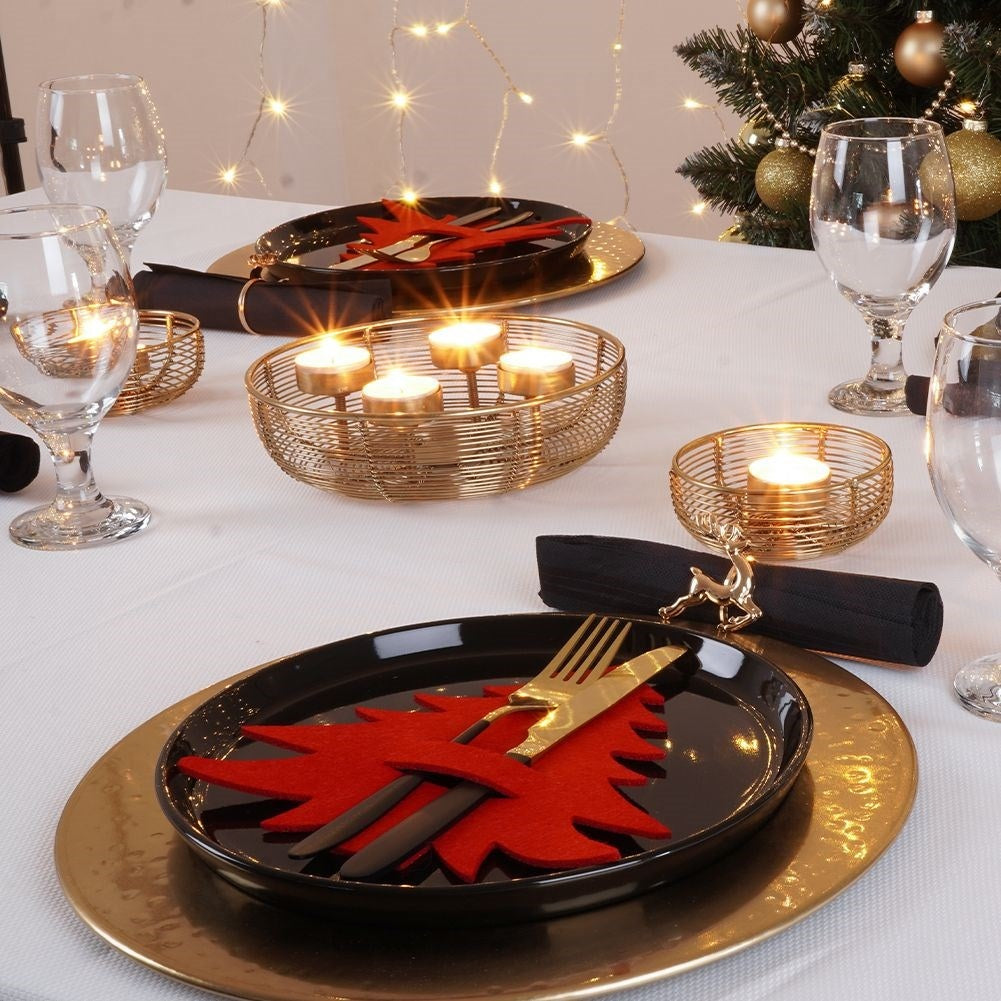 Christmas cutlery case in red felt - 4 Christmas tree-shaped sets