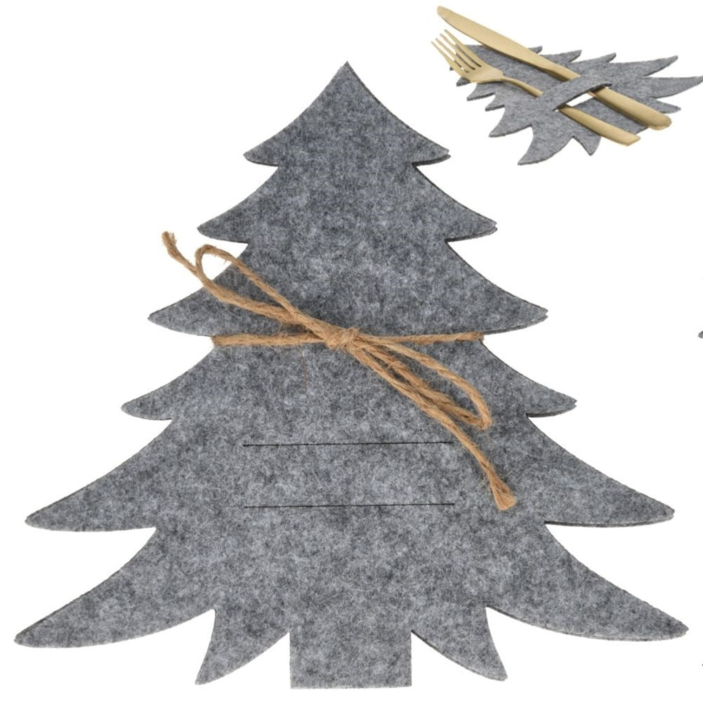 Christmas cutlery holder in felt - 4 Christmas tree shaped holders
