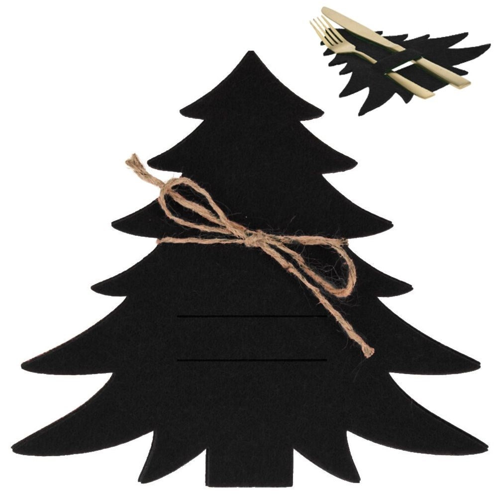 Christmas cutlery pocket: Set of 4 black Christmas tree-shaped pockets