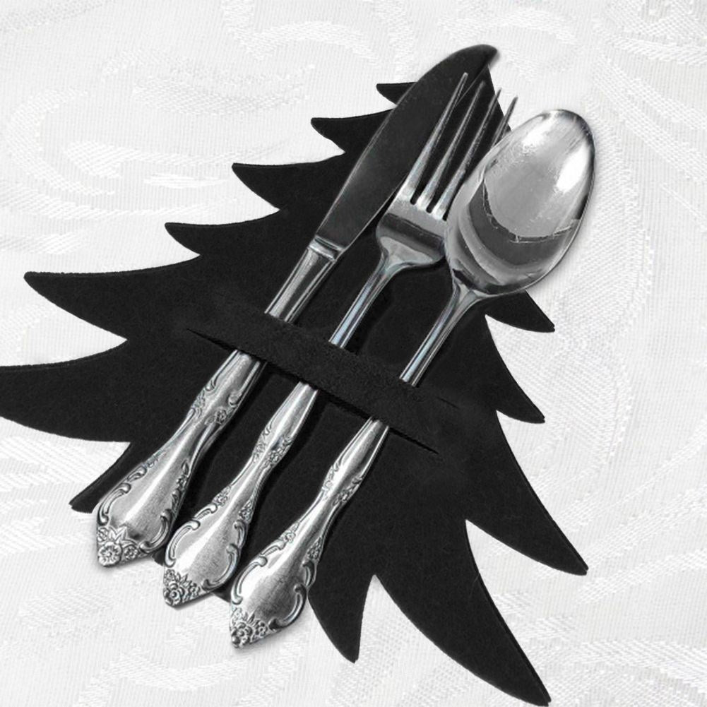 Christmas cutlery pocket: Set of 4 black Christmas tree-shaped pockets