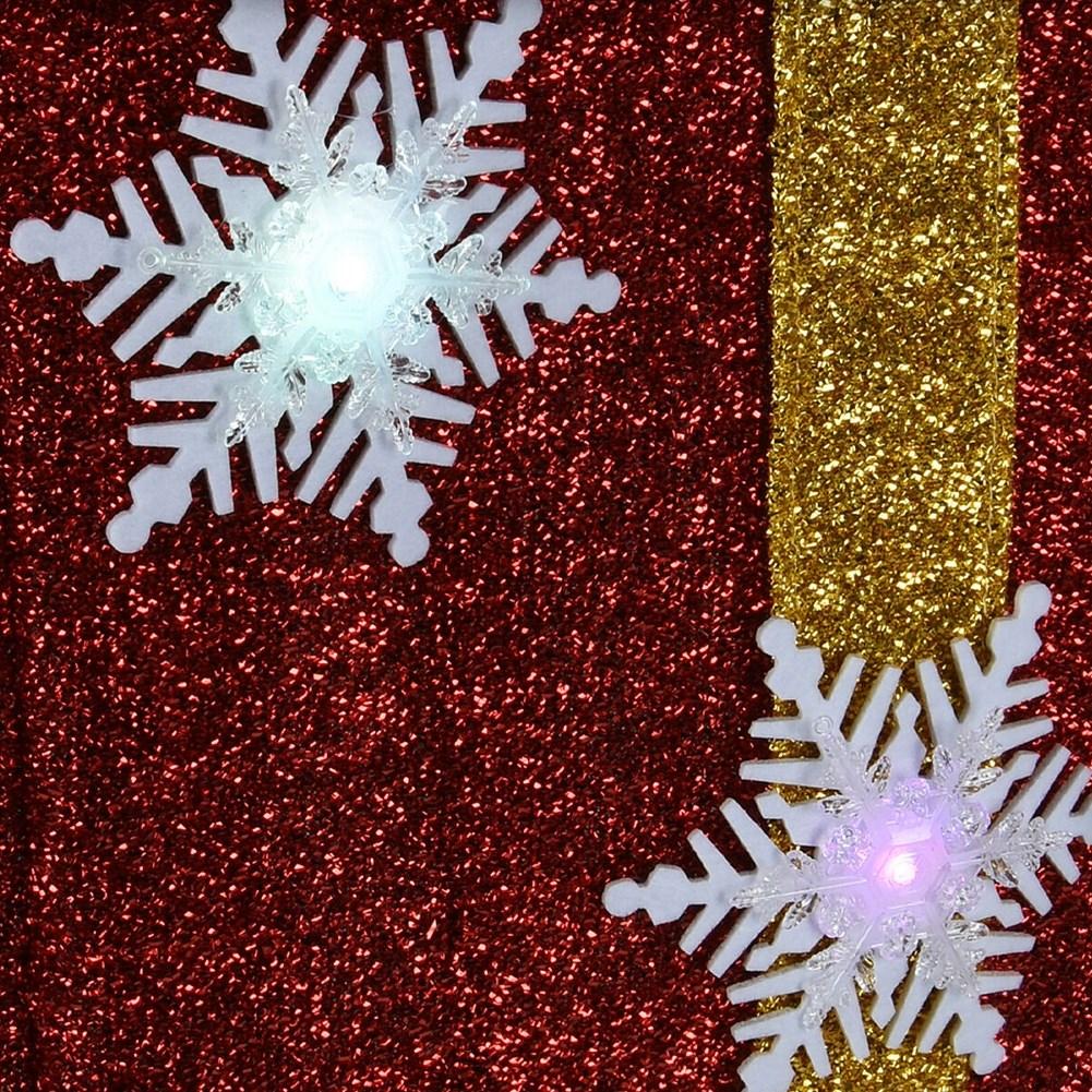 Christmas gift: Red with golden bow, snowflakes & LED lights