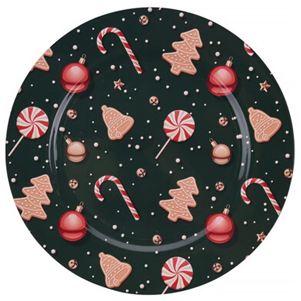 Christmas-inspired placemat 33 cm with gingerbread cookies and Christmas baubles