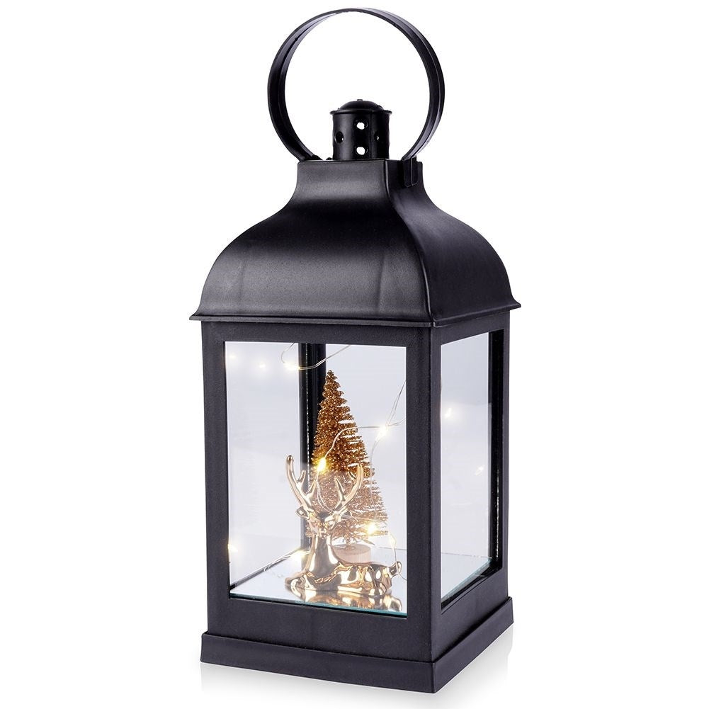 Christmas lantern with 10 LEDs, pure gold and fir, timer function