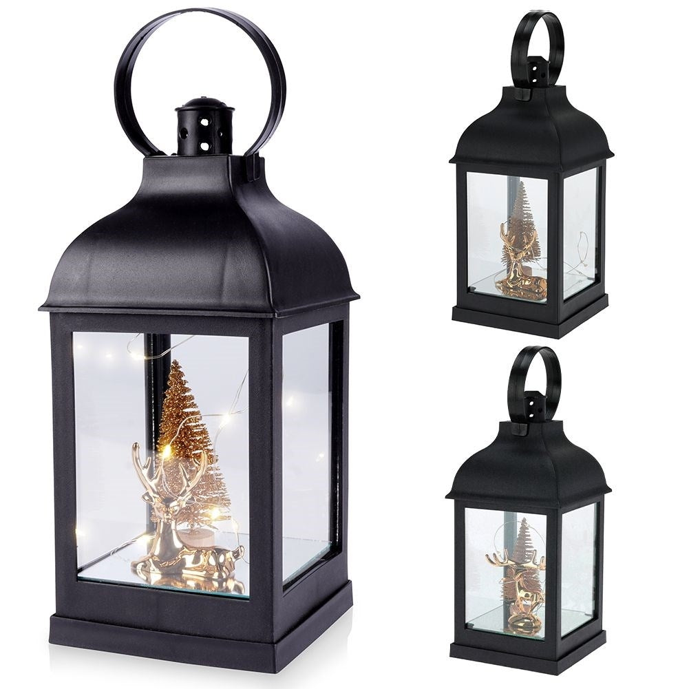Christmas lantern with 10 LEDs, pure gold and fir, timer function