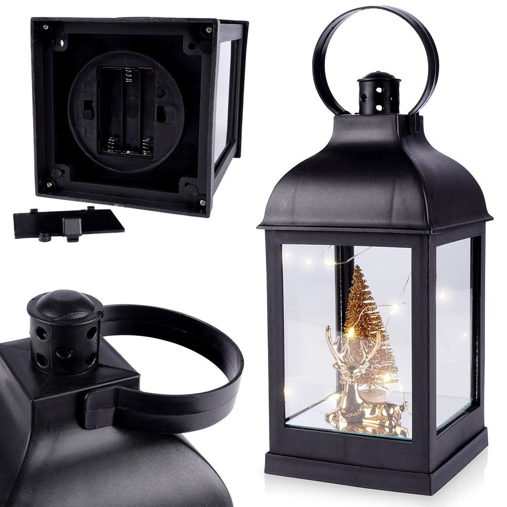 Christmas lantern with 10 LEDs, pure gold and fir, timer function