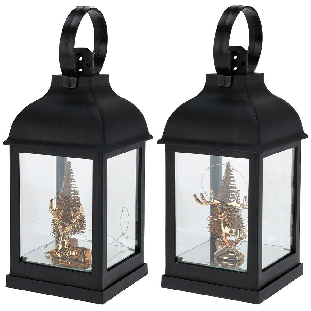 Christmas lantern with 10 LEDs, pure gold and fir, timer function