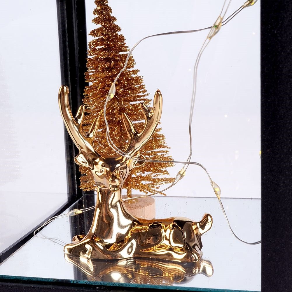 Christmas lantern with 10 LEDs, pure gold and fir, timer function