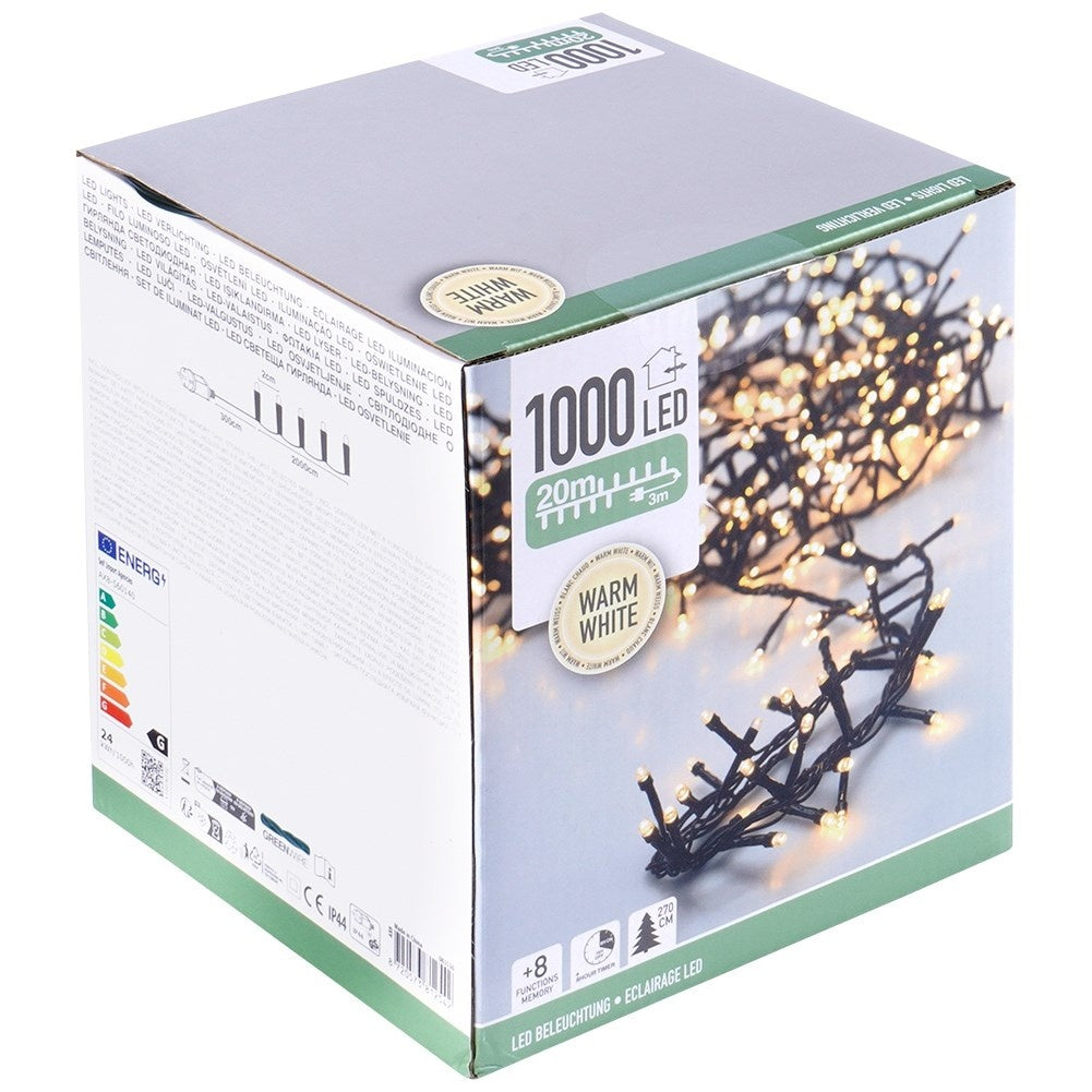 Christmas lighting 20m warm white, electric, green cable, inside/outside
