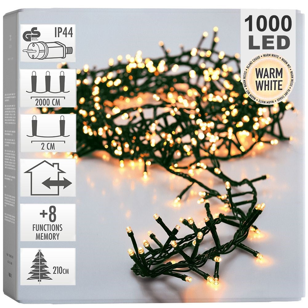 Christmas lighting 20m warm white, green cable, indoor/outdoor