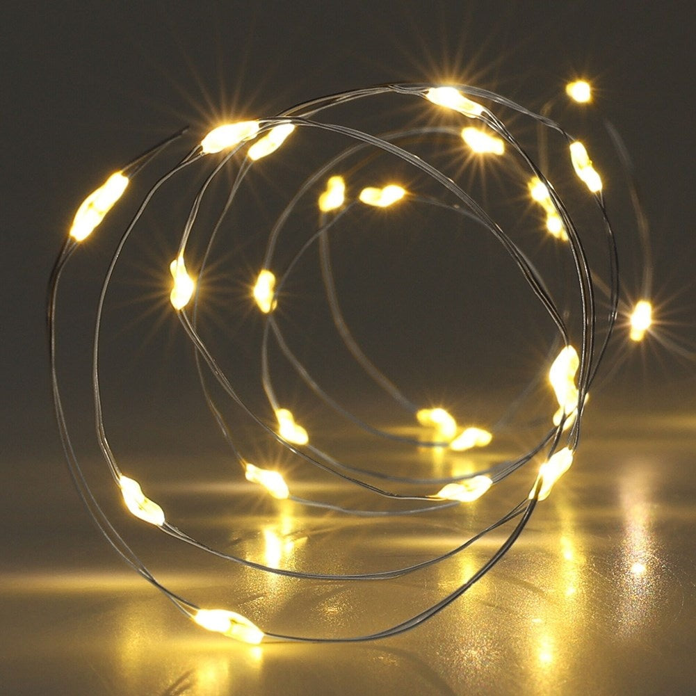 Christmas lighting: 20 warm white LEDs on silver wire, 95 cm long