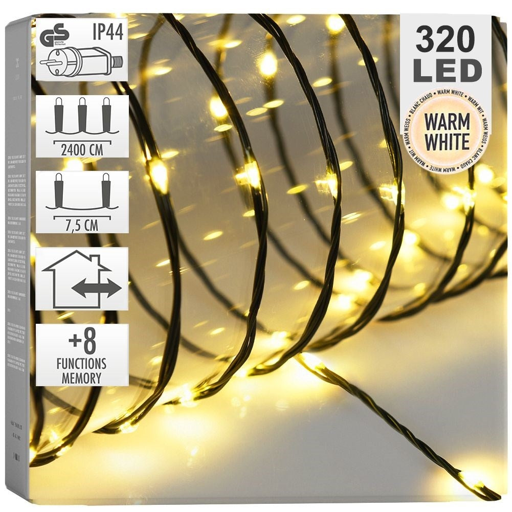 Christmas lighting 320 LED warm white, 2393 cm, mains power, inside/outside