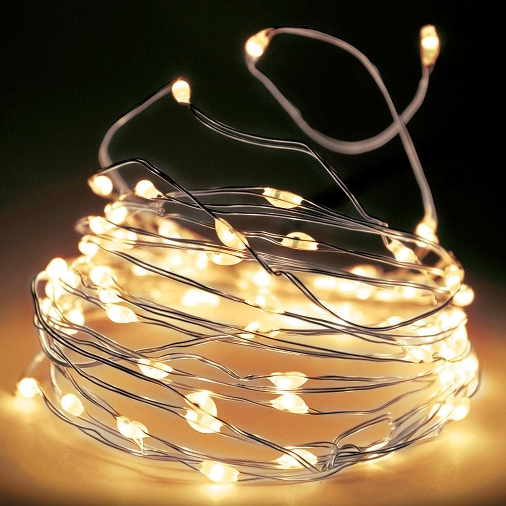 Christmas lighting 40 LED warm white on silver wire 195 cm