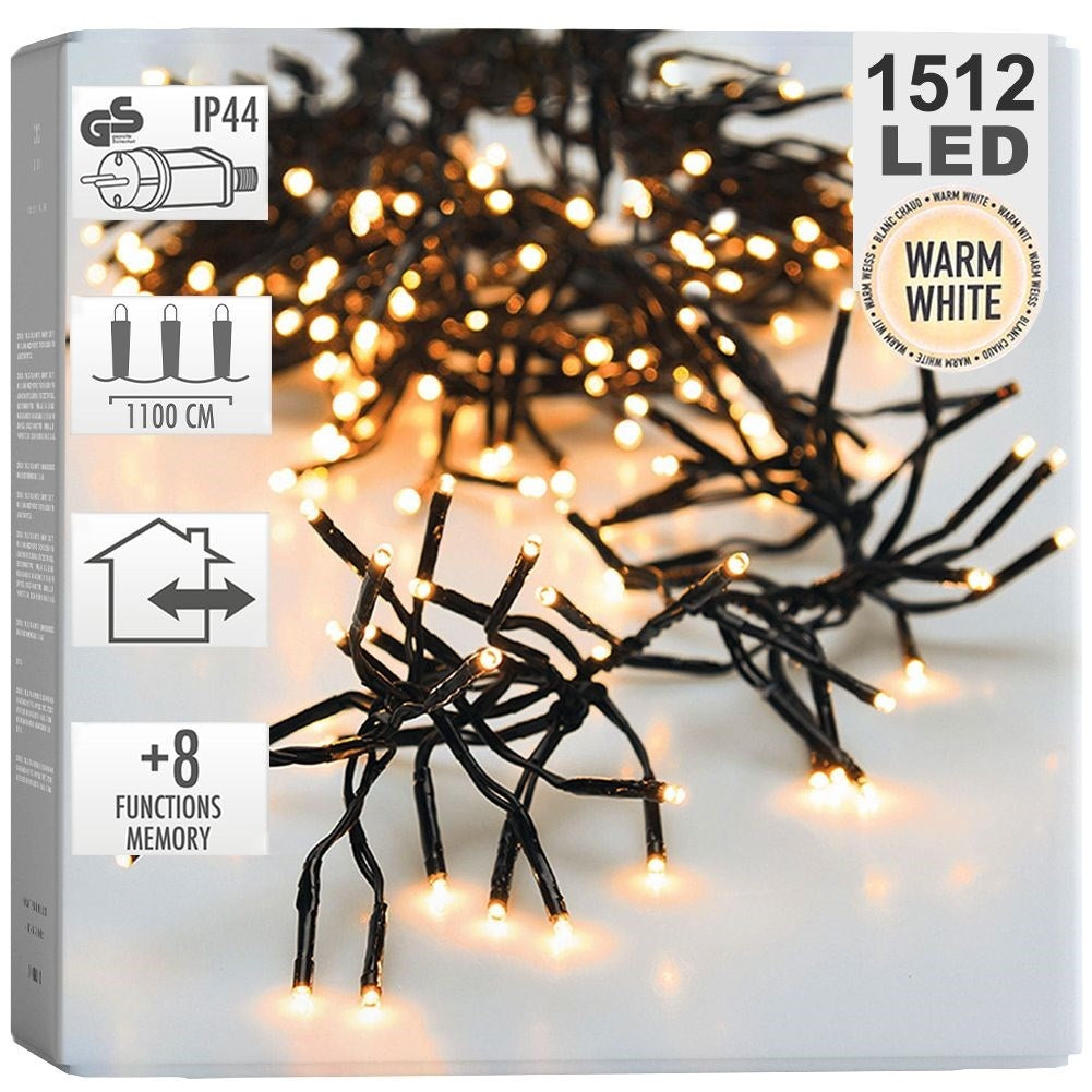 Christmas lighting cluster 1512 LED warm white 11m indoors/outdoors