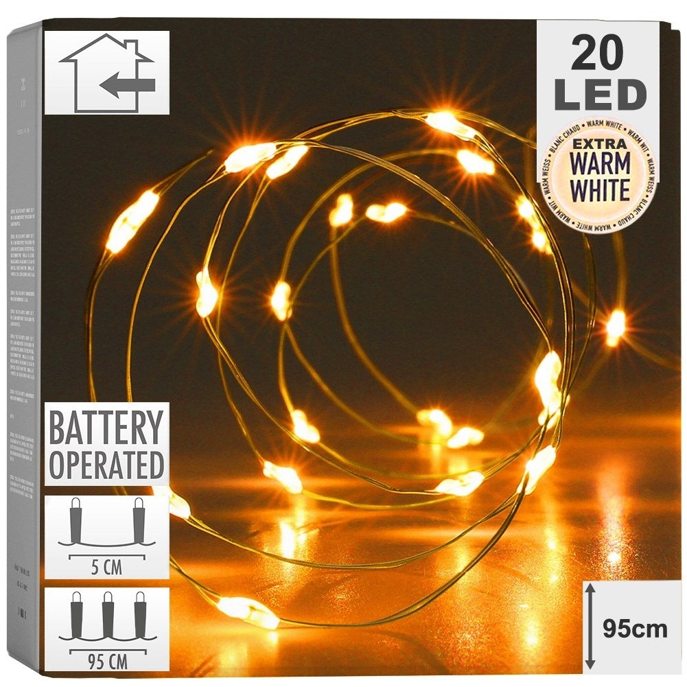 Christmas lighting on gold wire with 20 warm white LED lights