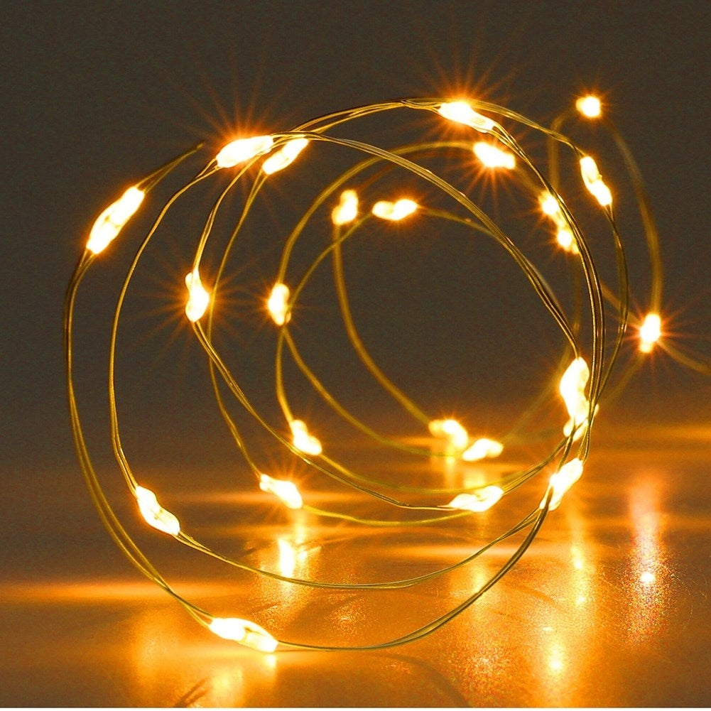 Christmas lighting on gold wire with 20 warm white LED lights