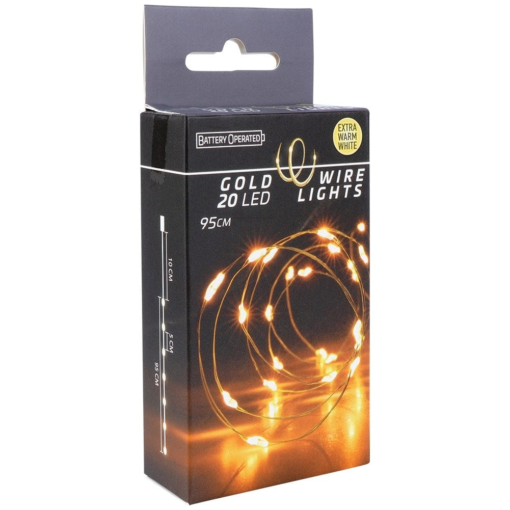 Christmas lighting on gold wire with 20 warm white LED lights