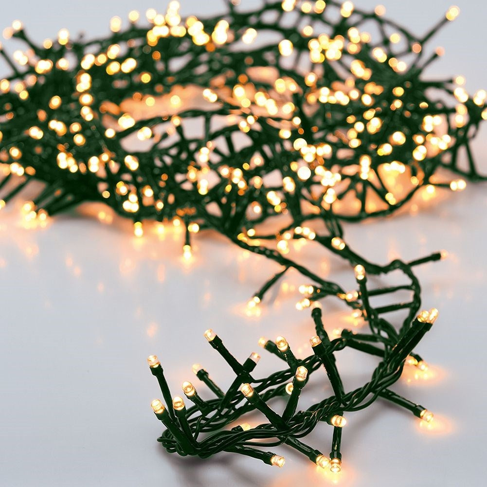Christmas lighting warm white 30m, mains power, green cable, inside/outside