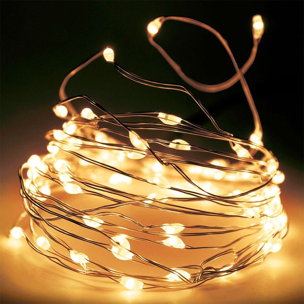 Christmas lighting with 40 warm white LED lights on gold wire